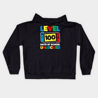 level 100 days of school unlocked gamer video games Kids Hoodie